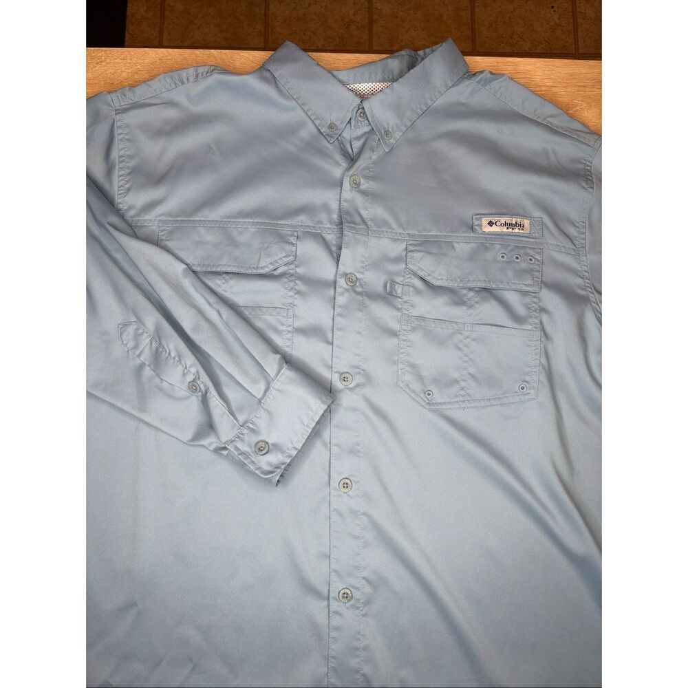 Columbia PFG Omni-Shield Blood 'N Guts Fishing Shirt Men's XL Blue Long Sleeve 1